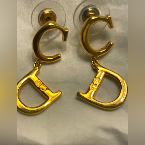 Dior Gold Plated CD Hanging Earrings EUC - Picture 1 of 3